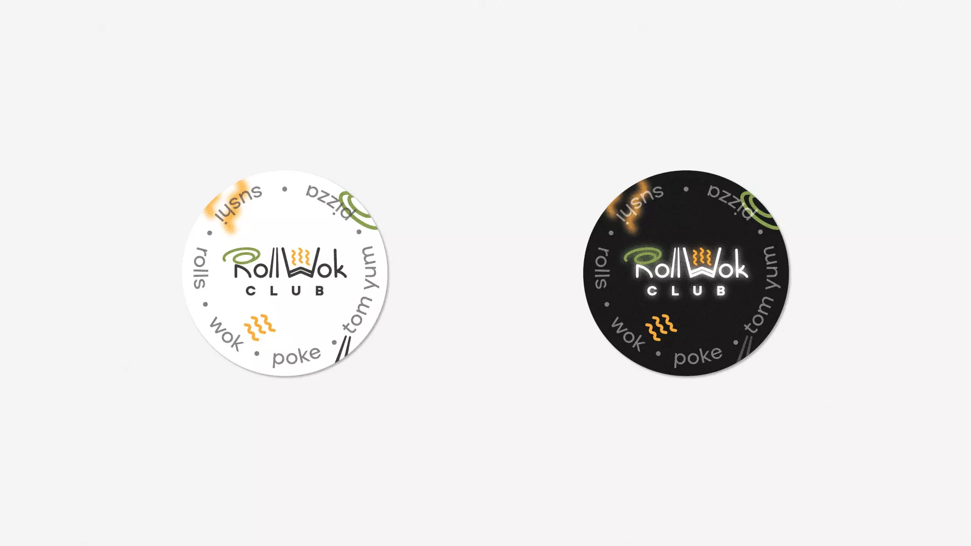Разработка наклеек для суши-бара «Roll Wok Club» в Харабалях