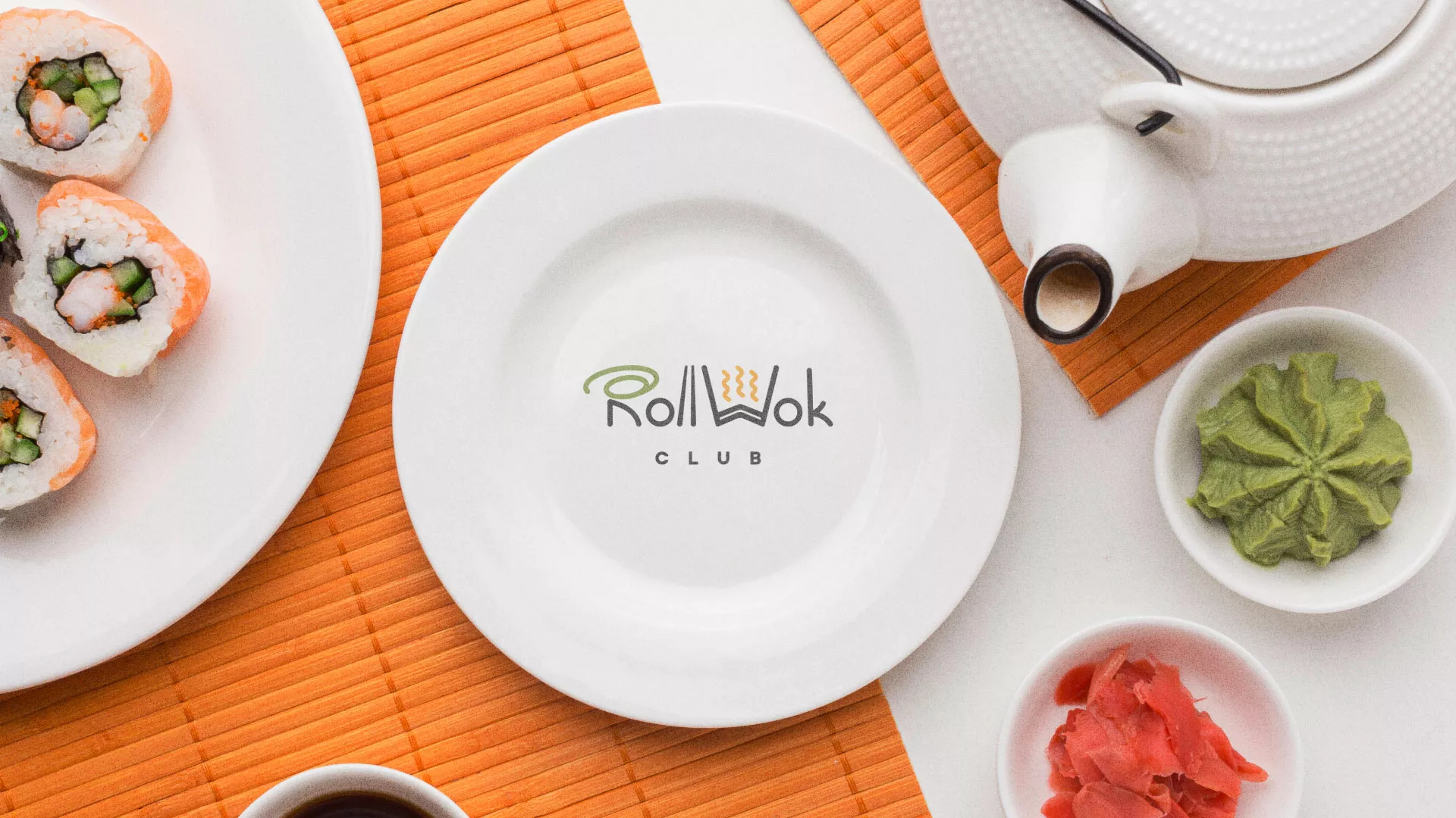 Разработка логотипа и фирменного стиля в Харабалях для суши-бара «Roll Wok Club» Разработка логотипа и фирменного стиля в Харабалях для суши-бара «Roll Wok Club»